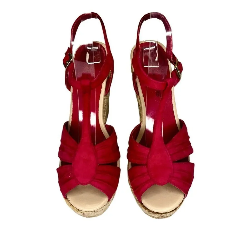 Vintage American Eagle Payless Edition Fuchsia Open Toe Wedge Shoes Womens 6.5